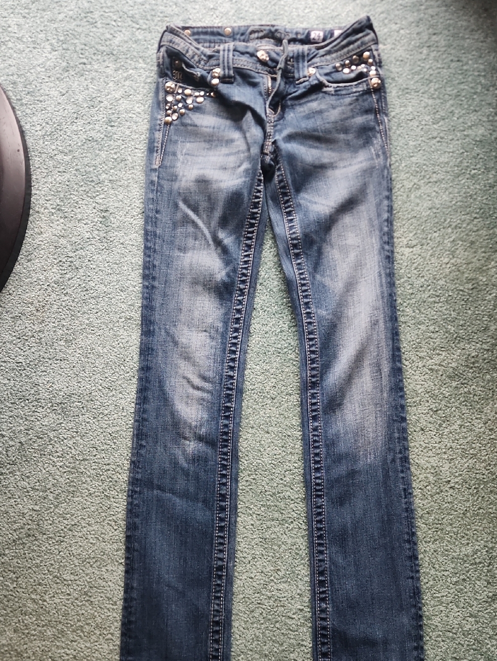 Miss Me Dark Blue Straight Jeans with Silver Studs